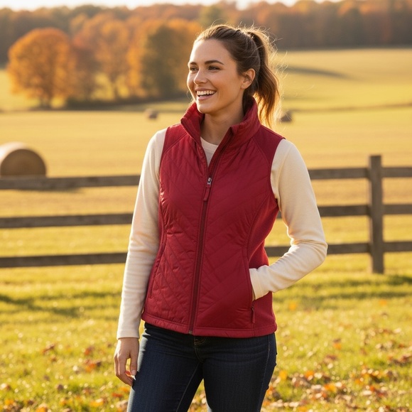 New Columbia Red Quilted Fleece Lined Vest Outdoor Hiking Layer Holiday Gift S - Picture 3 of 7